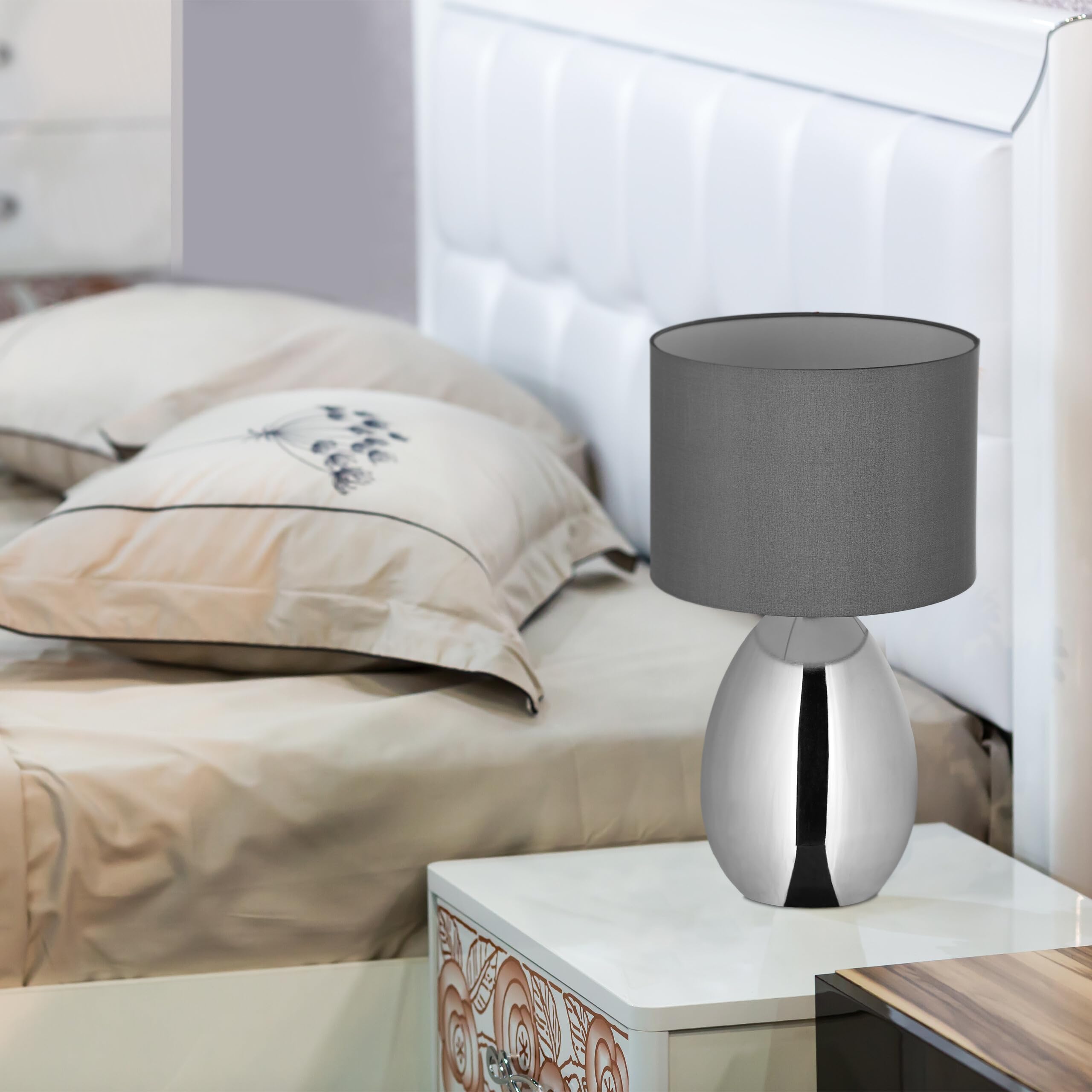 Relaxdays Lampada da Tavolo, Set 2 Abat Jour in Tessuto e Acciaio, E14, HxD: 33,5x18 cm, Luce Comodino da Letto, Argento