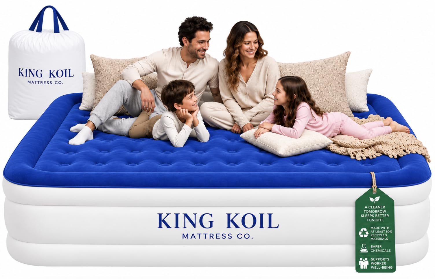 King Koil Air Mattress King Size with Built-in Pump, 20” Airbed