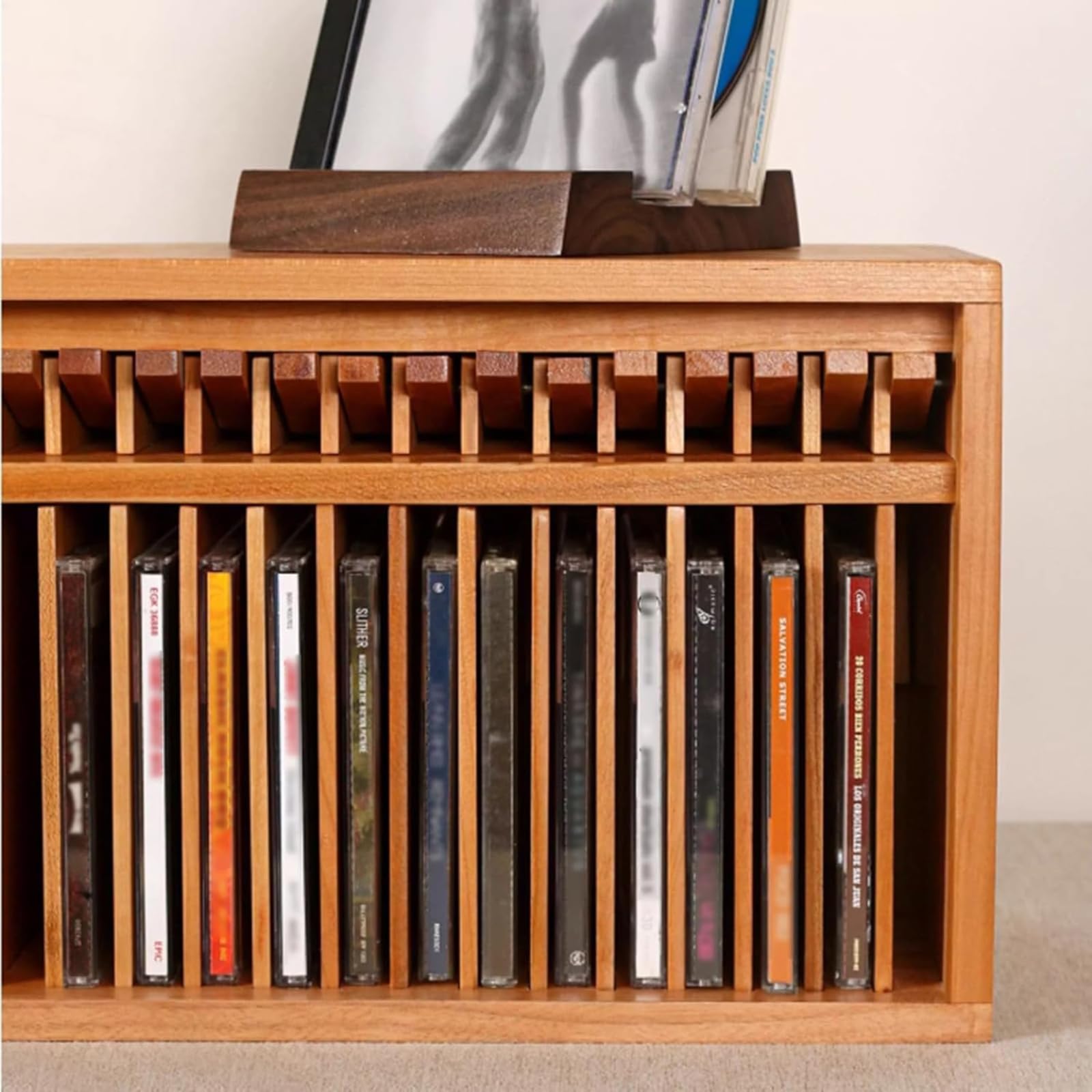 Supporto per CD da scrivania, in legno, per 19 custodie standard, per casa, ufficio, teatro musicale
