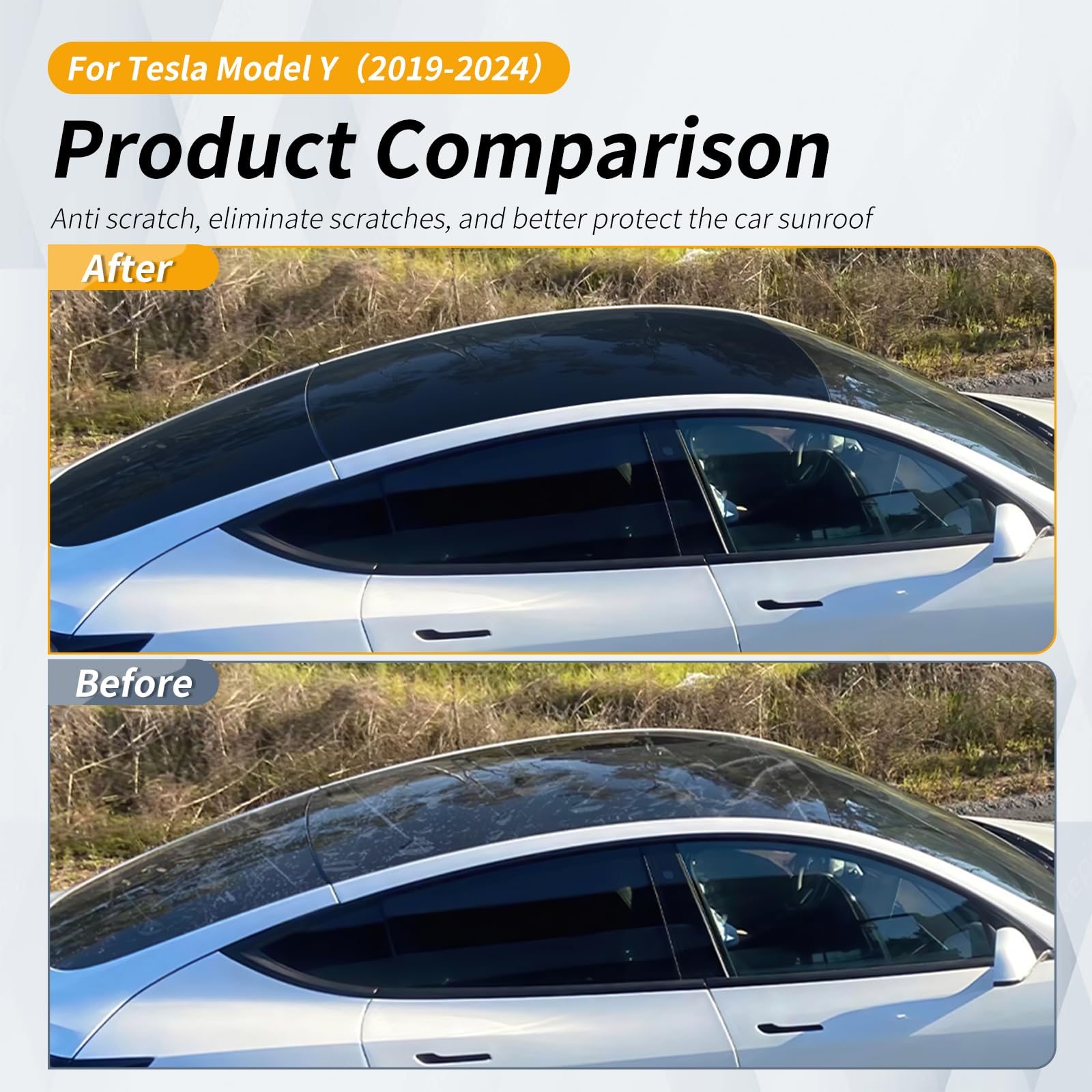 für Tesla Model Y 2019 2020 2021 2022 2023 2024 8.5mil TPU PPF Solar Fenstertönung für Autodach Oberlicht Vorgeschnittene Selbstklebende Transparent Lackschutzfolie Zubehör Eisblau 1Stück