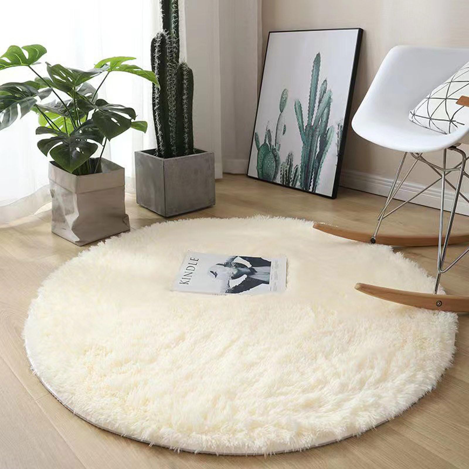 Tapis à poils longs super doux 100x100 cm avec envers antidérapant pour la maison