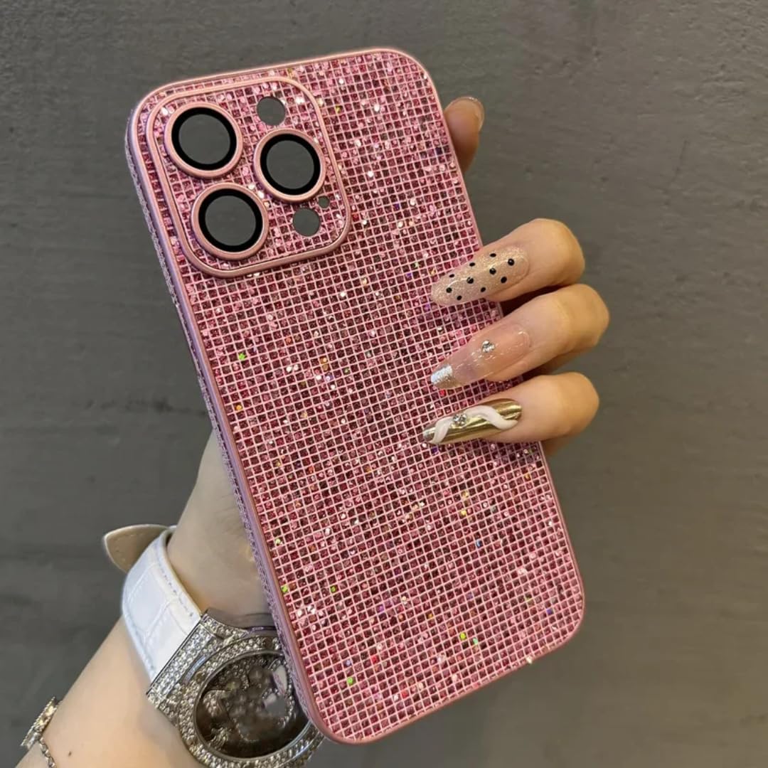 Coque iPhone 16 Pro Max antichoc cuir pailleté rose évite les rayures
