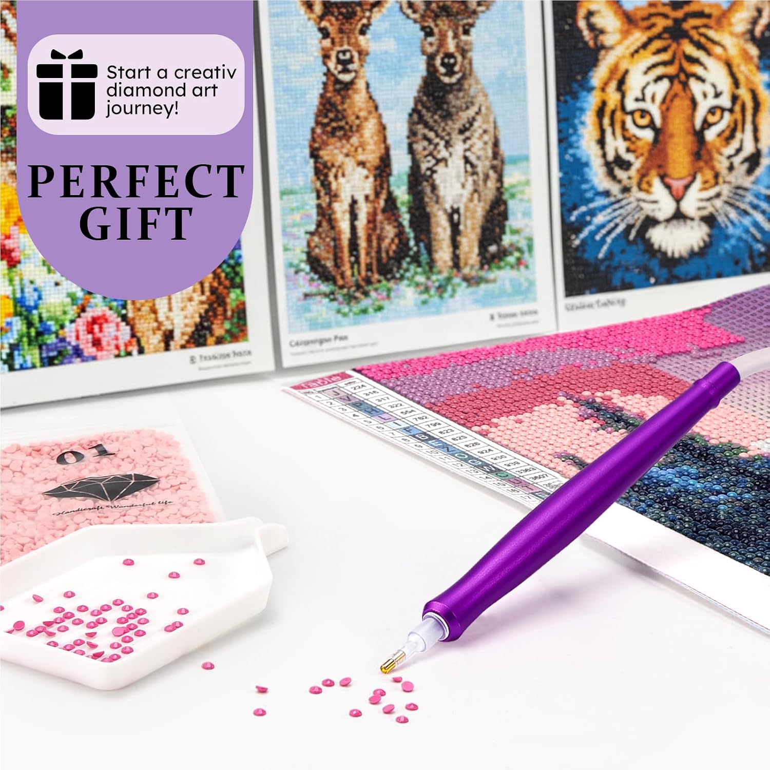 PP OPOUNT Diamond Art Accessories, Wax-Free Diamond Art Pens with 2 Storage Trays, Ergonomic Design DiamondPainting Pen, Long-Lasting and Stable (Purple)