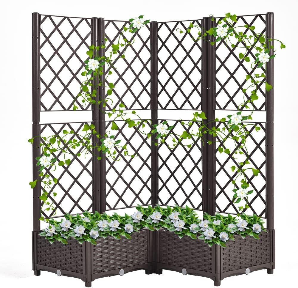 Mingone Rankgitter Hochbeet Pflanzgefäss Blumenkasten mit 3 Pflanzgefäß