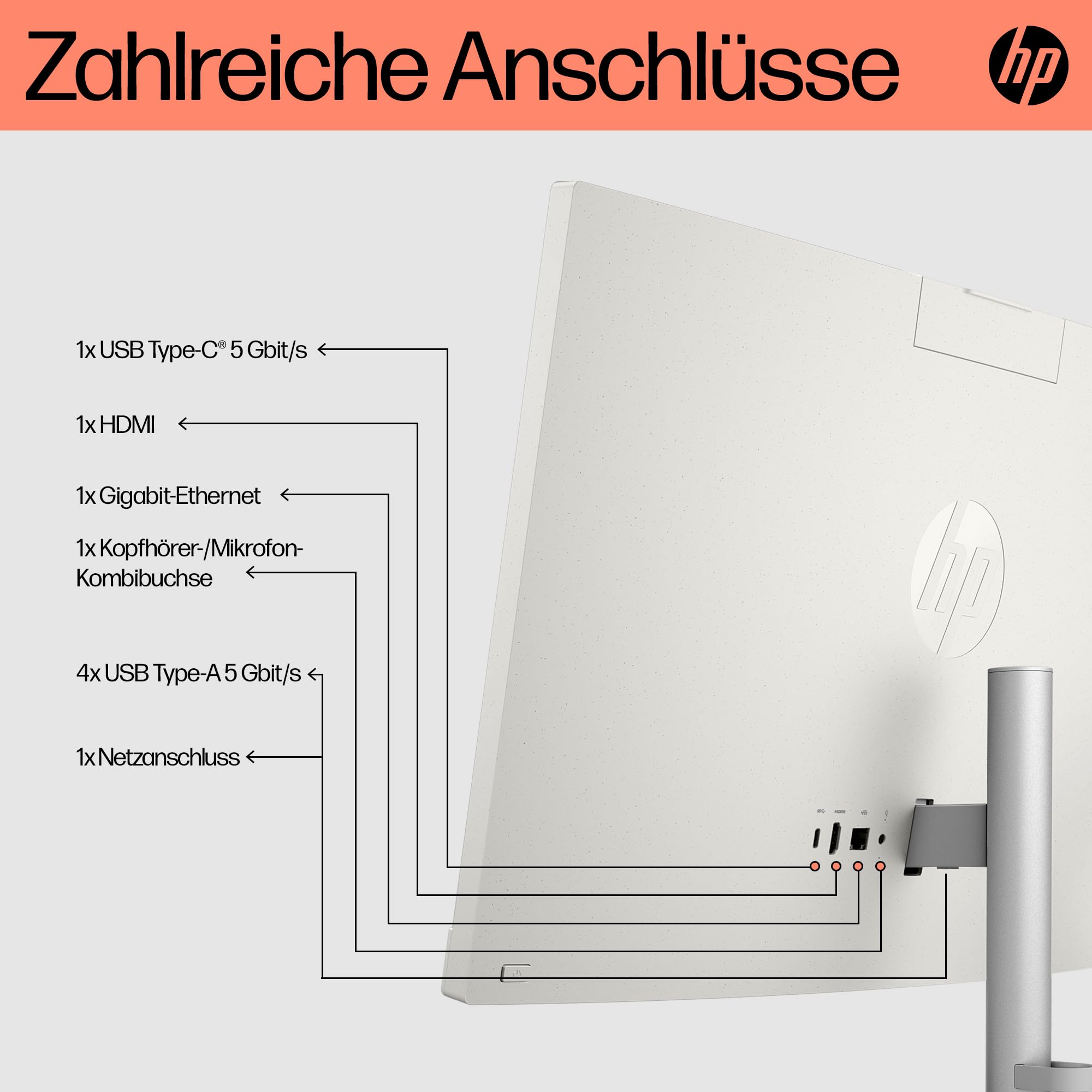 HP All-in-One Desktop-PC |23,8" FHD Display | AMD Ryzen™ 5 7520U | 8 GB DDR5 RAM | 512 GB SSD | AMD Radeon™-Grafikeinheit | Windows 11 Home | Weiß