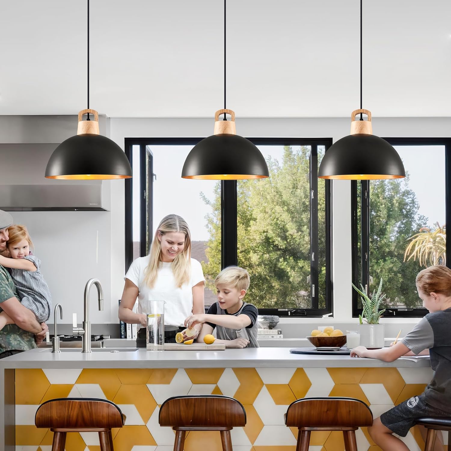 Black Pendant Light, 3 Packs 11.8inch Modern Pendant Lights, Farmhouse Pendant Lights Kitchen Island, Kitchen Pendant Light for Bedroom; Office; Living Room