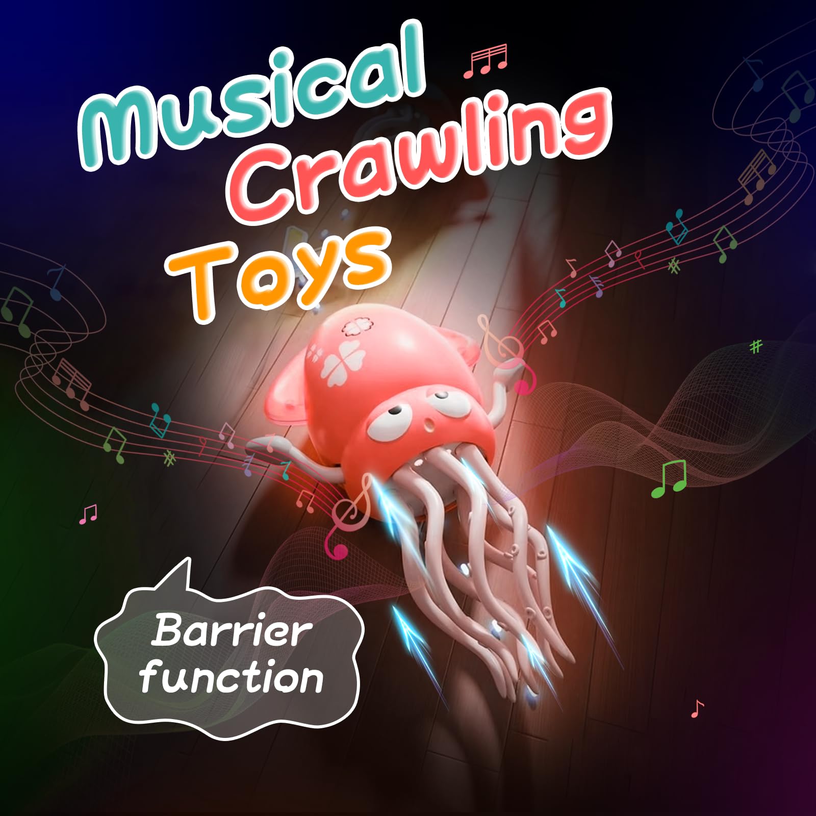 KJIXYUNG Polpo Giocattolo Danzante e strisciante con luci LED e Musica - Giocattolo interattivo Musicale oscillante Automatico - Regalo di Compleanno Divertente (Rosso)