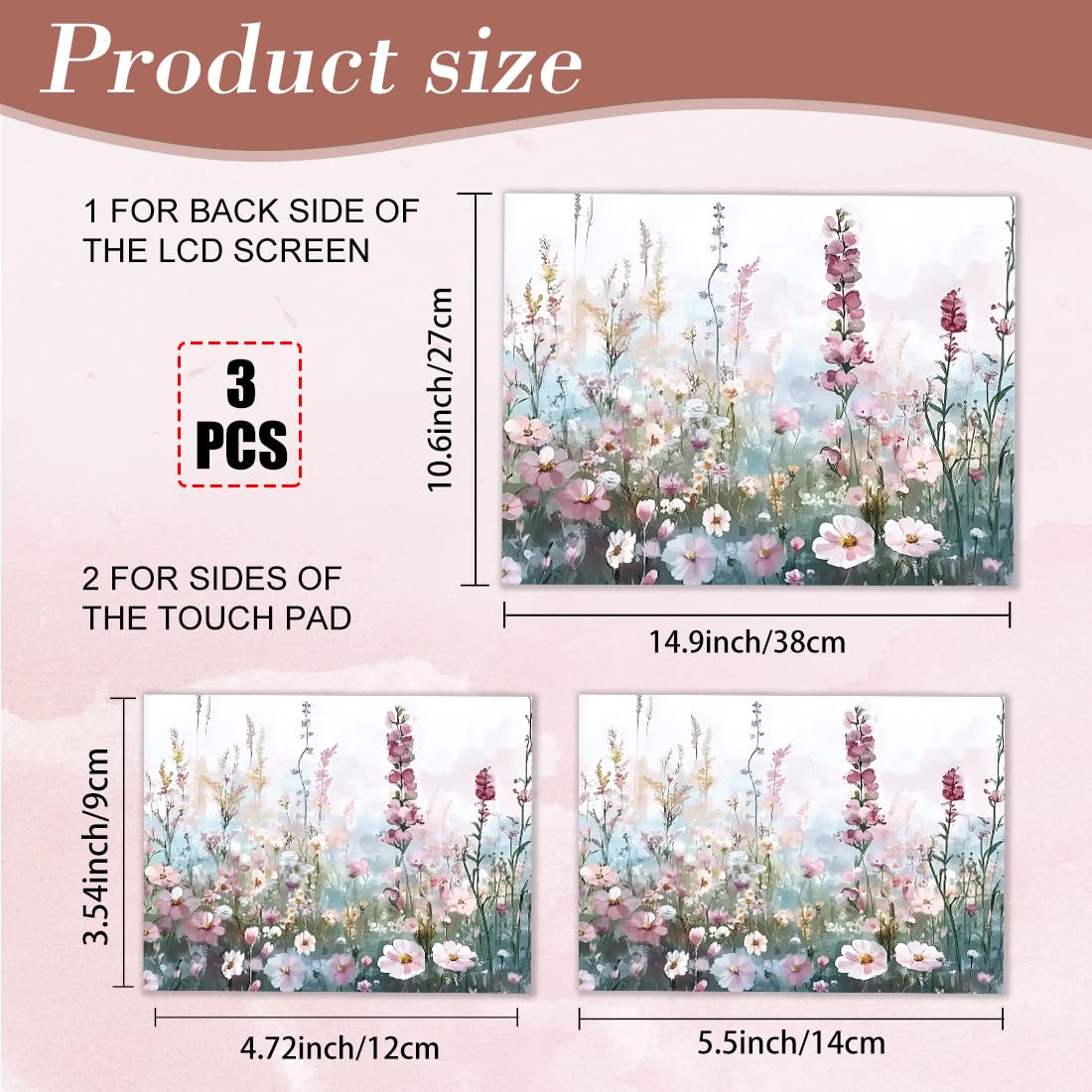 Autocollants Pour Ordinateur Portable Style Aquarelle Florale - Lot De 3 - Imperméables Et Amovibles - Pour écrans 15"