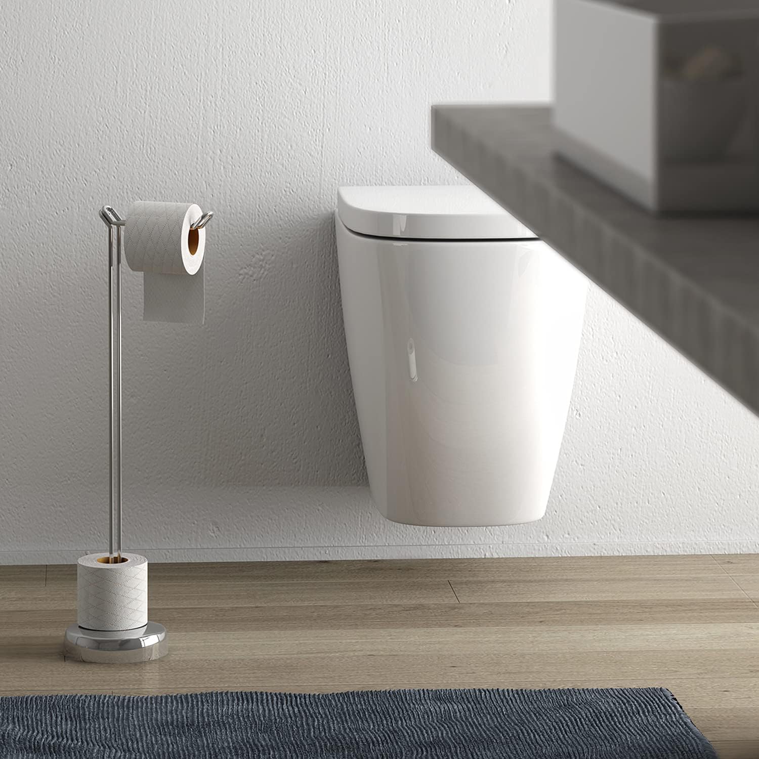 Gedy Chrome, G-Minu Floor lamp, Measures 61X14,2X23 cm, Toilet Roll Holder Stainless Steel, R&D Design, 2 Year Warranty, Unique