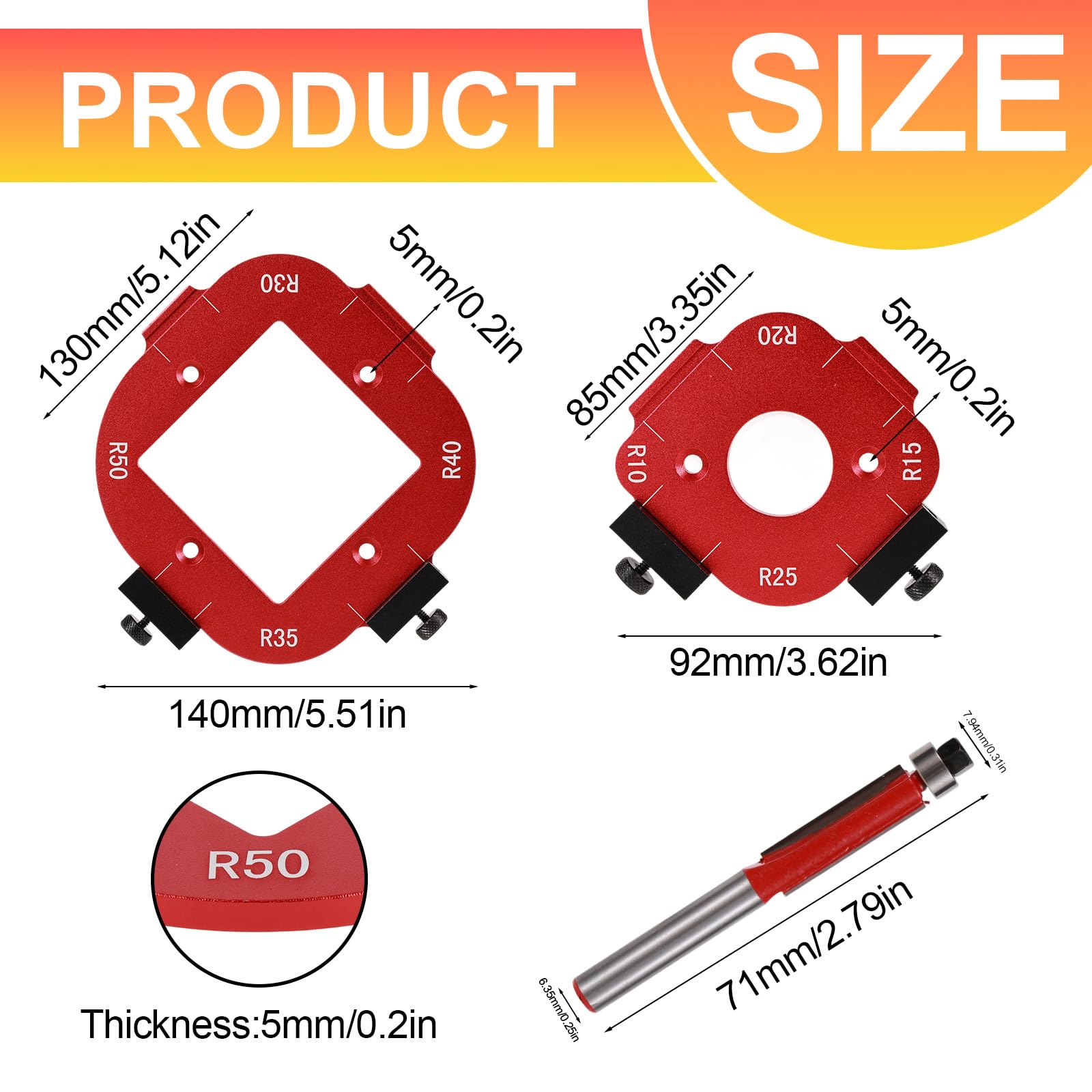 Router Template and Jig for Woodworking Aluminum Alloy Corner Radius Guide Set R10/R15/R20/R25/R30/R35/R40/R50 for Precision Routing Furniture Edges & DIY Projects - Image 2