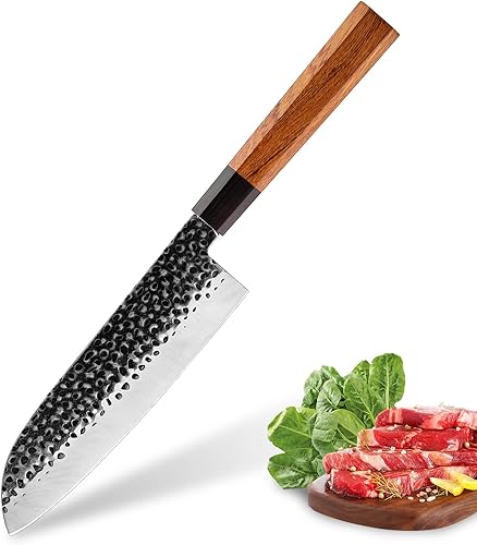 Santoku Cuchillo de chef de 7 pulgadas cuchillo de chef japonés para verduras cuchillo de cocina forjado cuchillo de cocina profesional recubierto