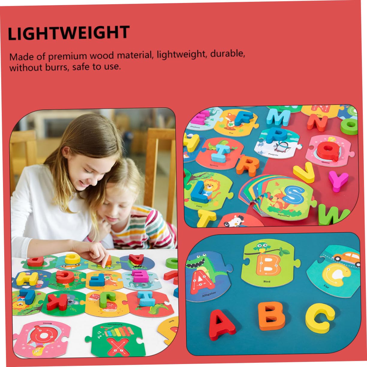 Hohopeti Tarjetas de Madera para Reconocimiento de Letras Inglés para Educativo y Seguro con Diseño Bordes para Desarrollo de Habilidades Motrices y Aprendizaje Divertido