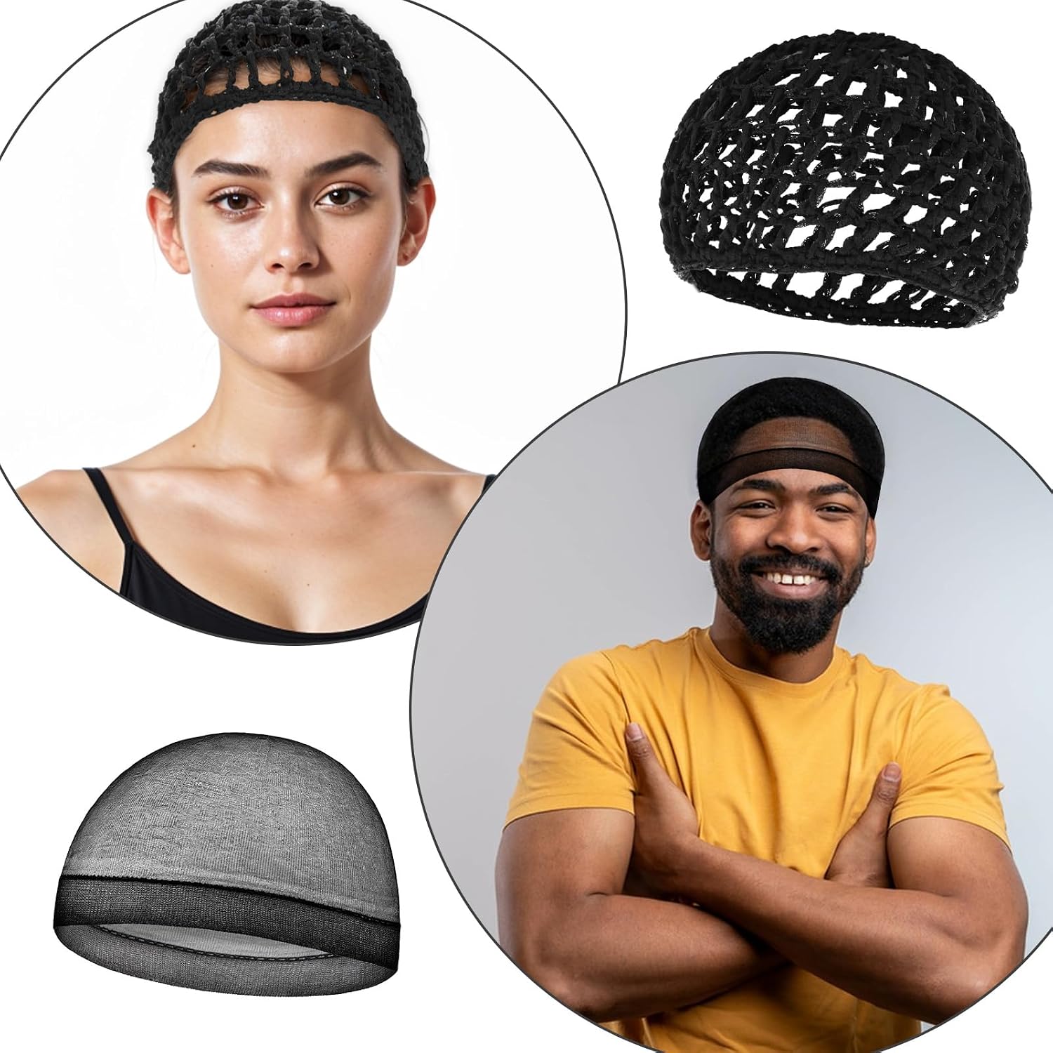 Sibba 4PCS Black Mesh Wig Cap Set Elastic Knit Crochet Mesh Wrap & Non-Slip Hair Nets for Wigs, Braiding, Weaving & Sleeping Secure Fit Shower Closed End Hair Net Hats