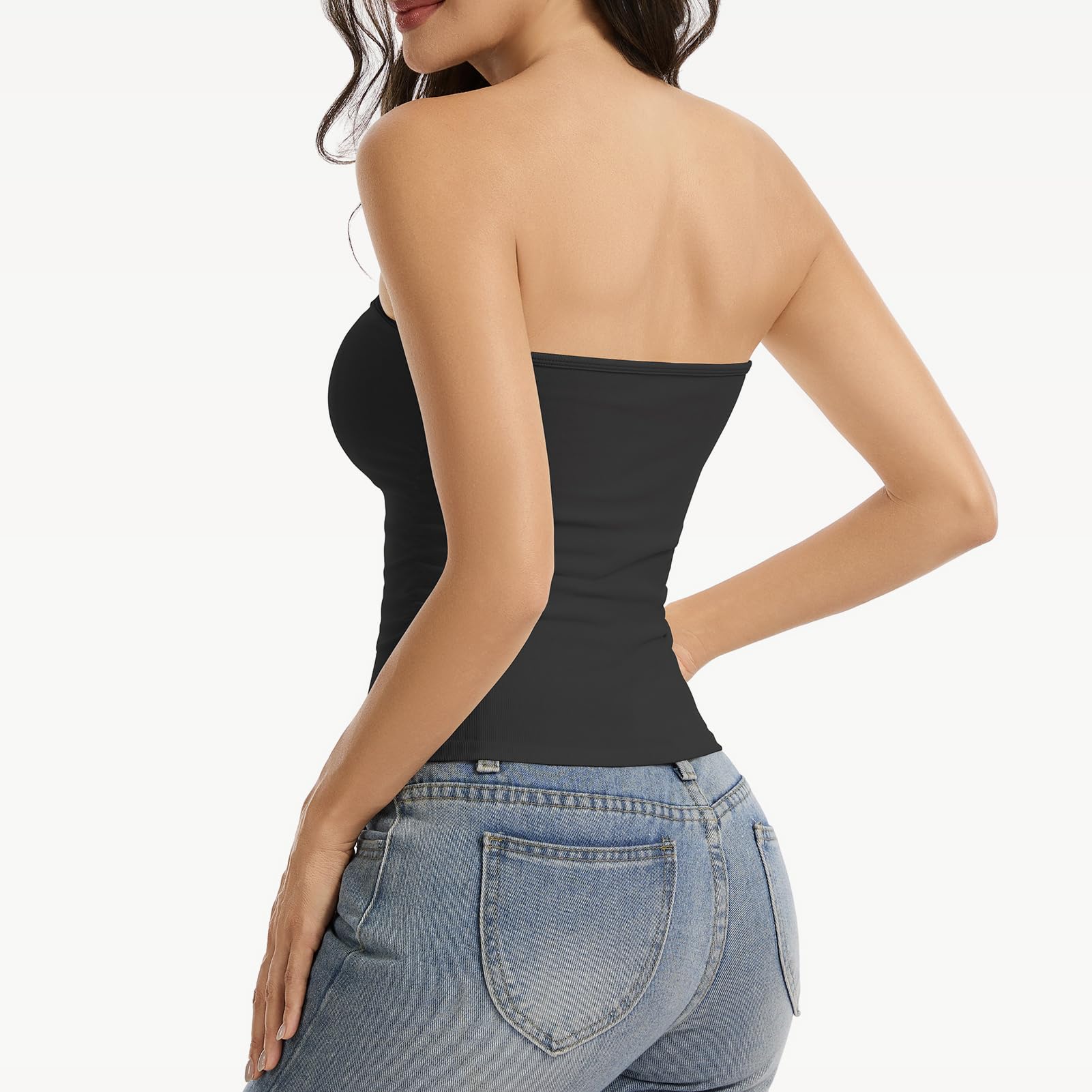 Top Bandeau para mujer, sin tirantes, corte ajustado, sin mangas, de una sola capa, básica, cómoda y ligera