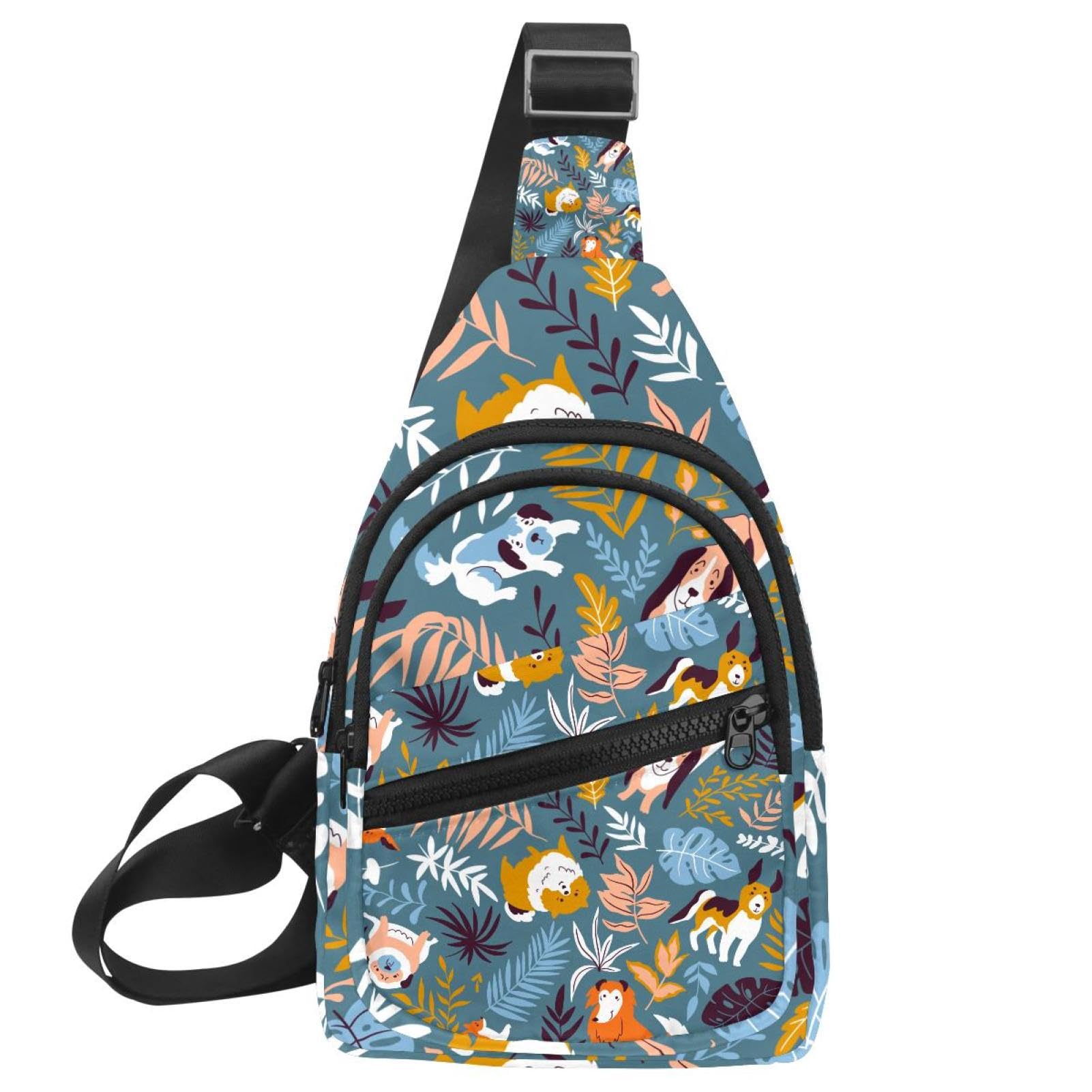 Bandolera cruzada multicolor 7 con diseno original de corgi y plantas 7
