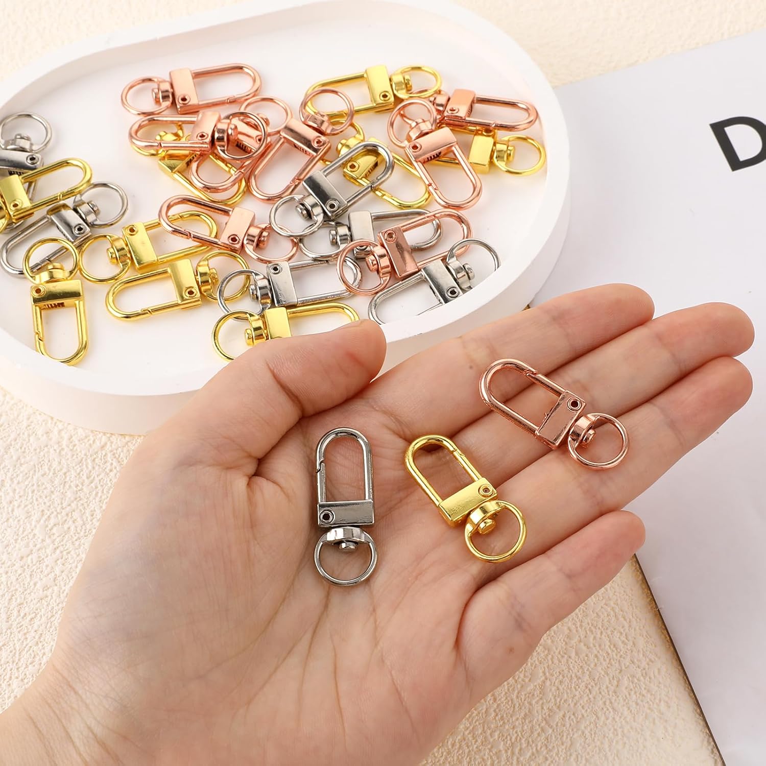 30PCS Metal Lobster Claw Clasps, Lanyard Swivel Snap Hooks with Key Rings, Heavy Duty Metal Keychain Clip, DIY Accessories for Bag Key Chains Connector Jewelry Making (Gold, Silver, Rose Gold) - Image 7