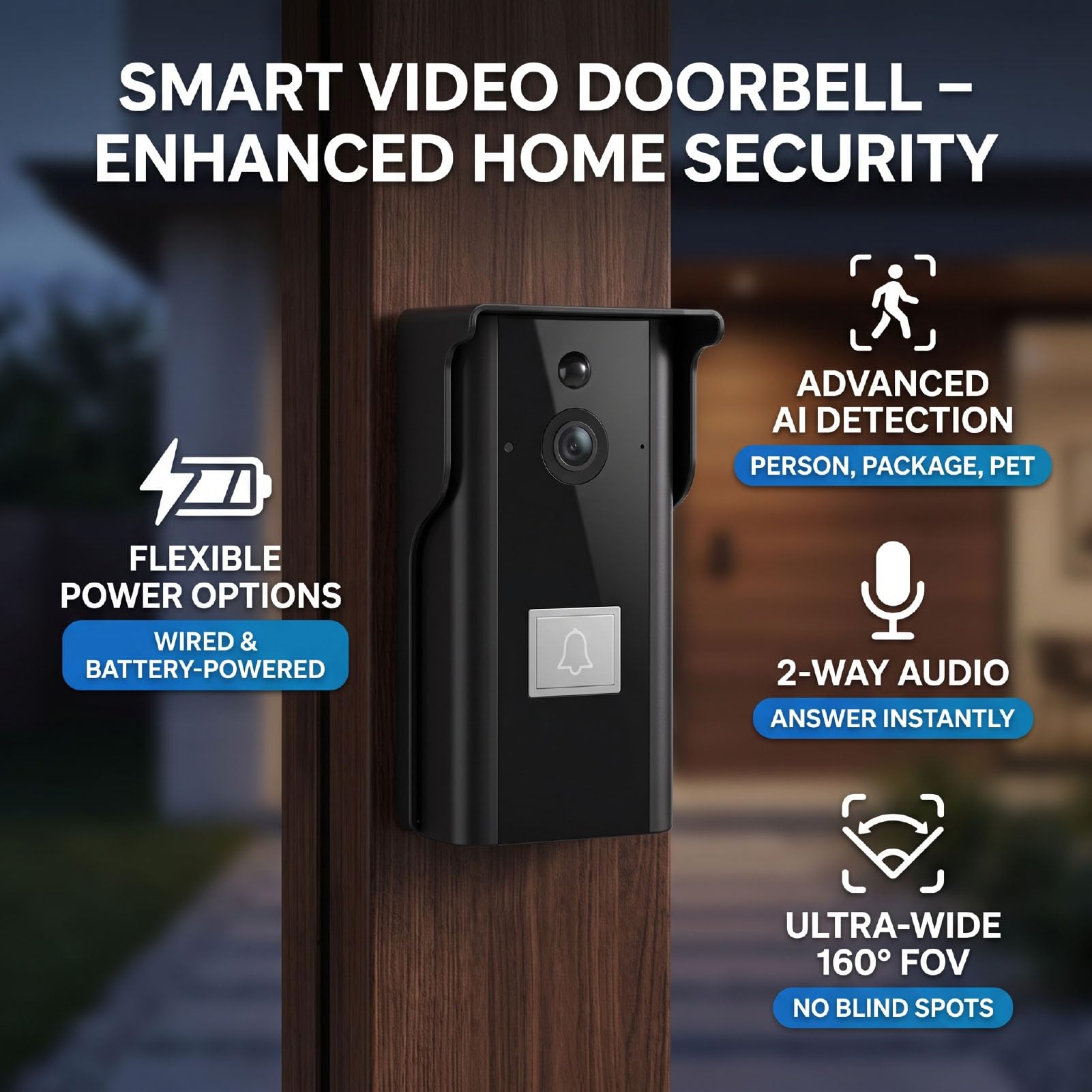 XUMIUZIY Campanello Video Intelligente, Videocitofono 1080P con | Vista Grandangolare 160°, Registrazione Continua 24/7, Videocitofono Cablato