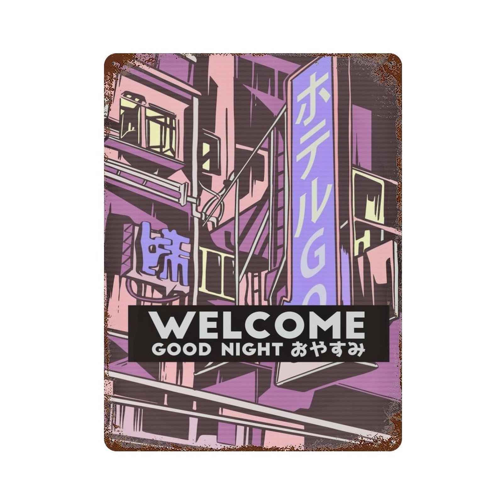 Garage Style Vaporwave Shibuya Street Vintage Rust Metal Sign 15.7"x11.8", Retro Wall Decor for Bar And Workshop