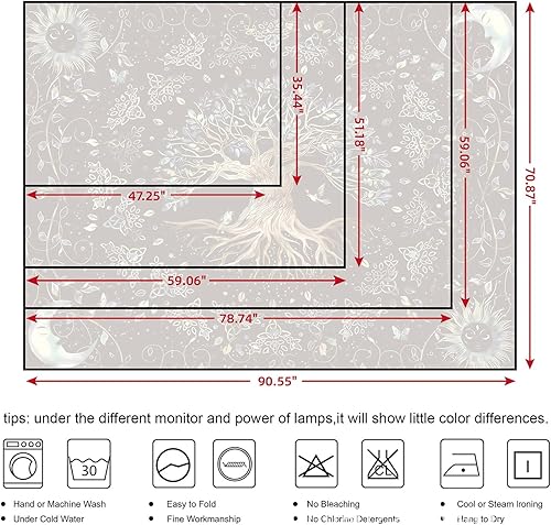 Miniatura 7 de Tapiz de árbol de la vida de fase lunar, naturaleza, flores, plantas, mariposas, tapices bohemios, mandala espiritual, tapiz estético para colgar en