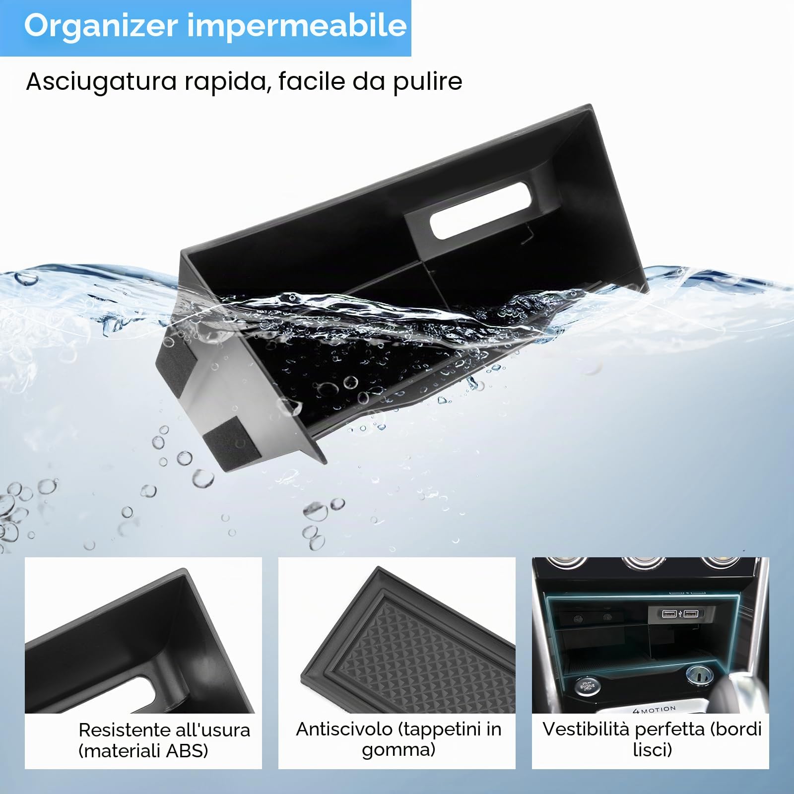 Scatola Portaoggetti del Console Centrale Compatibile con VW T-ROC 2018-2025, Console Centrale Portaoggetti, T ROC Accessori Organizer per Braccioli con Tappetino Antiscivolo (Nero)