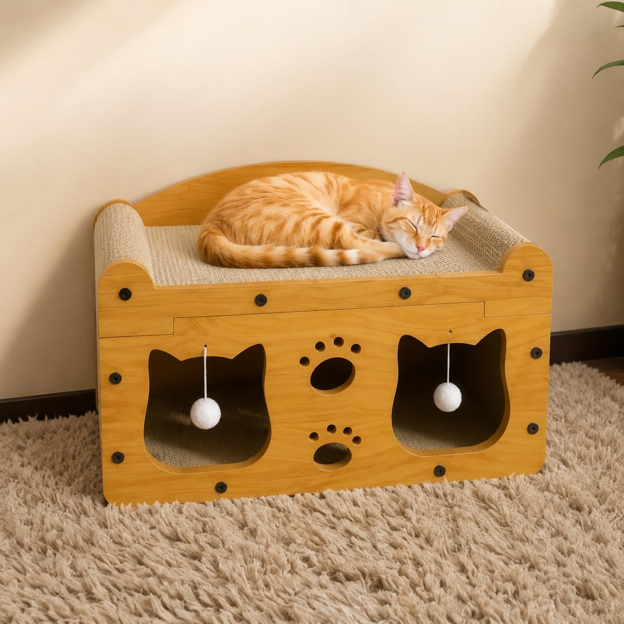 Maison Chat Confortable avec Griffoir pour Chat en Carton, Grattoir Chat et Niche Chat, pour Chats d’Intérieur, Style to 2, Moyen : 51 × 27 × 30 cm