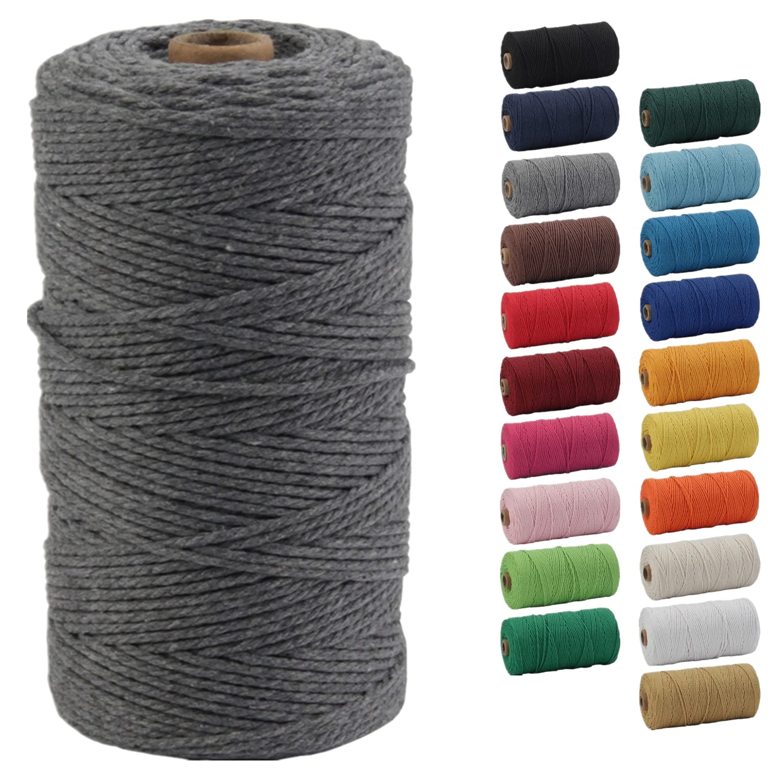 Macrame Cord, POZEAN 2mm x 220 Yards (About 200m) Colored Macrame Rope, 100% Natural Cotton Rope for Wall Hanging,Plant Hangers,DIY Crafts Knitting,Christmas Wedding Decorative Projects(Grey)