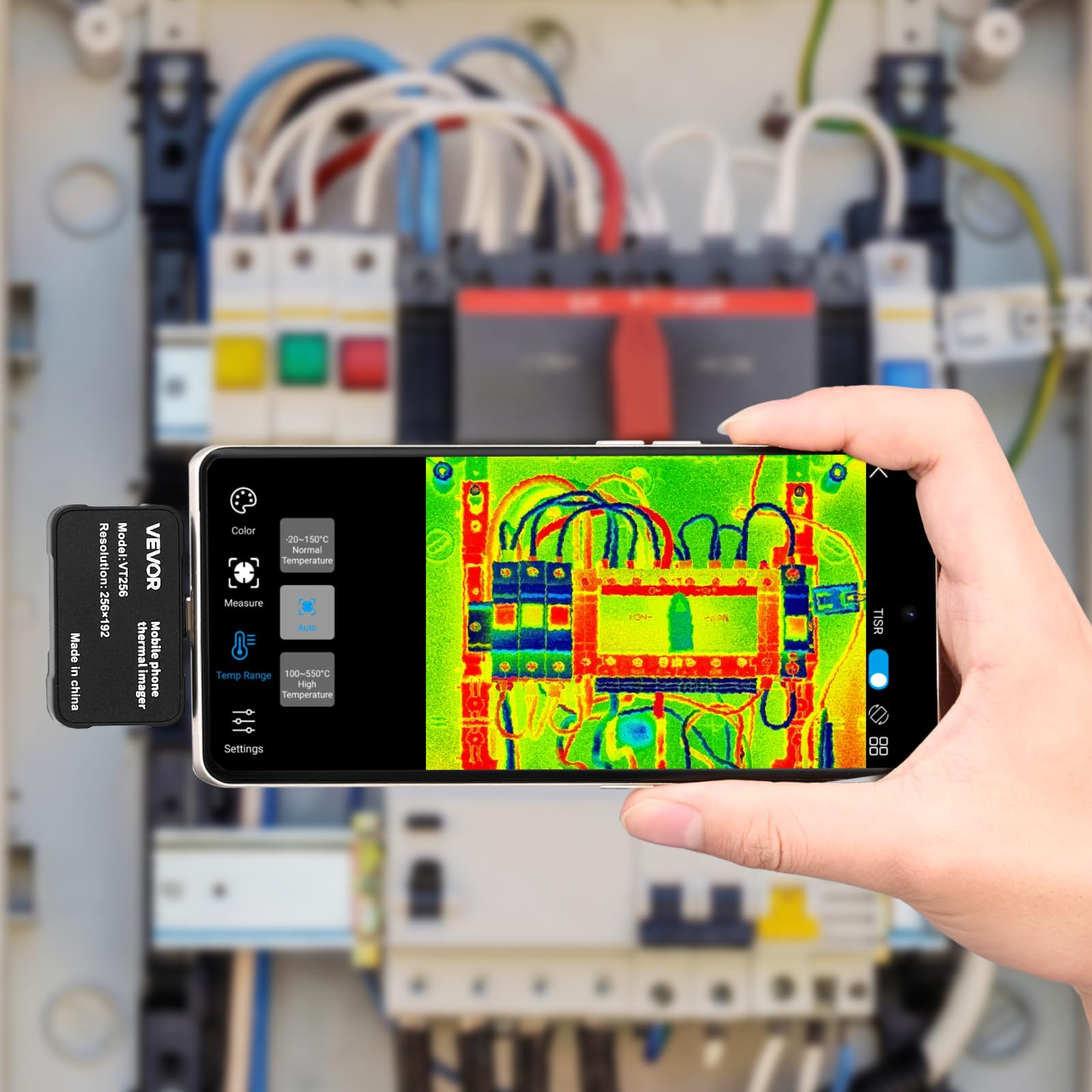 VEVOR Caméra Thermique pour Android et iOS Super Résolution TISR 512x384 Imageur Thermique Infrarouge Résolution 256x192 pour Smartphone et Tablette, 25 Hz, -20 °C à 550 °C, avec 6 Palettes Couleurs