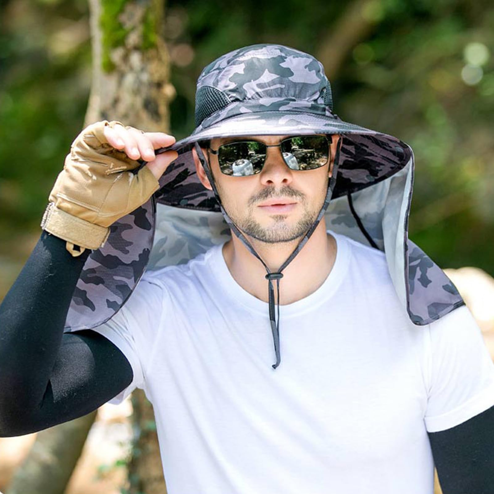 Chapeau de soleil à large bord pour homme, protection UV avec rabat de cou, chapeau réglable pour la pêche et la randonnée en plein air