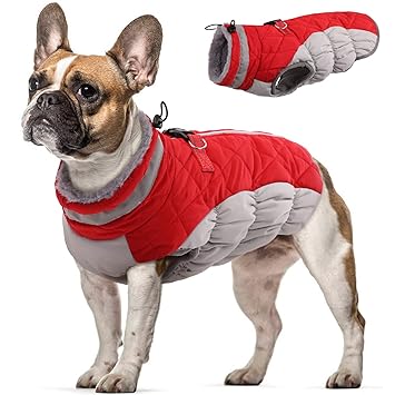 OUOBOB Dog Winter Jacket Cozy Reflective Waterproof Dog Coat Windproof Warm Pet Garment, Comfortable Cold Weather Fleece Apparel Outfits with Zipper Closure for Small Medium Large Dogs Puppy Walking
