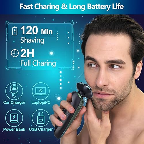 Miniatura 6 de Maquinilla de afeitar eléctrica para hombres, afeitadoras eléctricas para rostros de hombres, hoja desmontable 3D giratoria para afeitar con