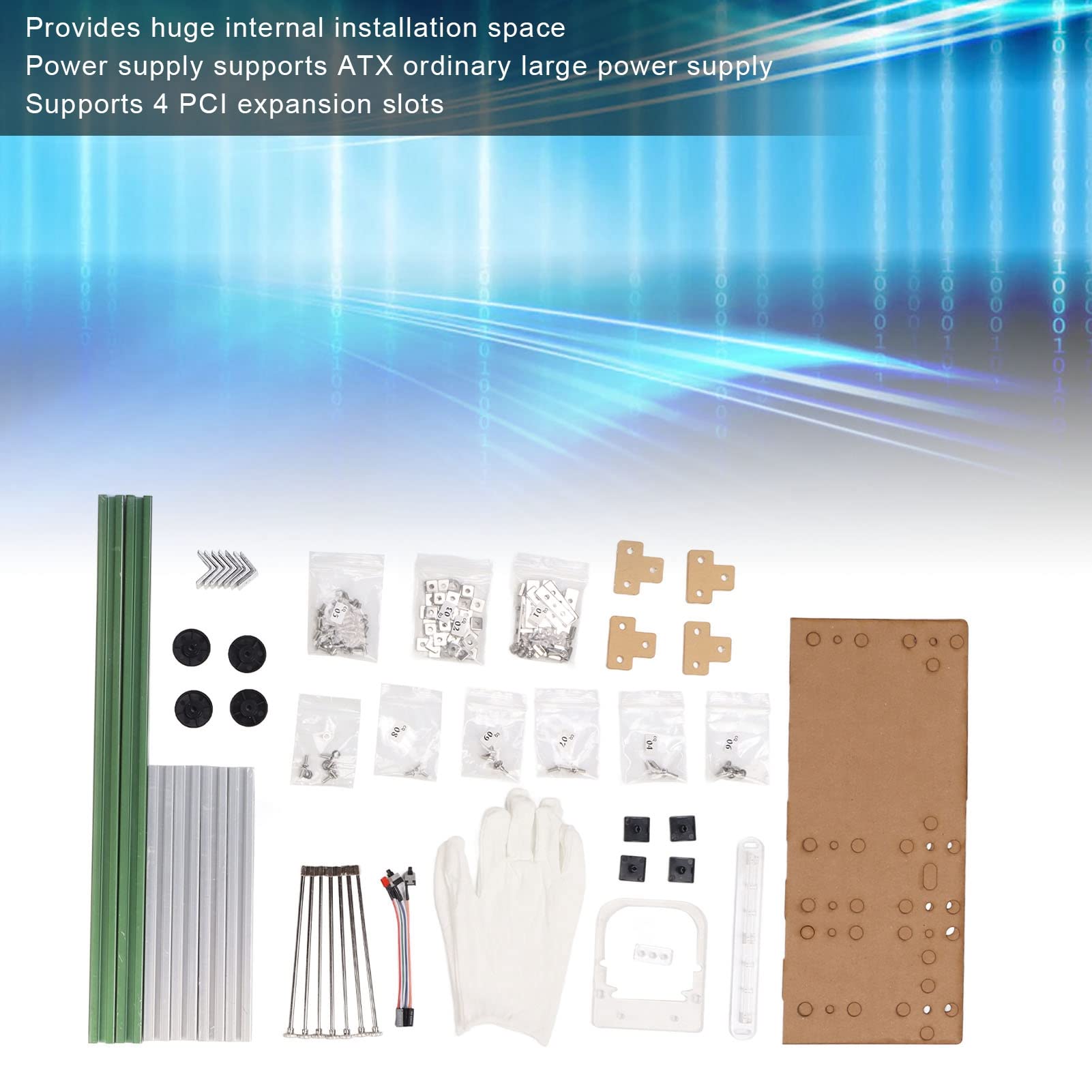 Ausla ATX Computer Open Case Bracket, 4 PCI Slot Aluminum Alloy (zielony