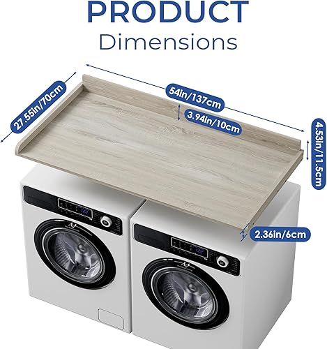 Miniatura 8 de COOLBEBE Encimera para lavadora y secadora, cubierta de madera para encimera de lavandería con almohadilla antideslizante, 54 pulgadas de ancho x