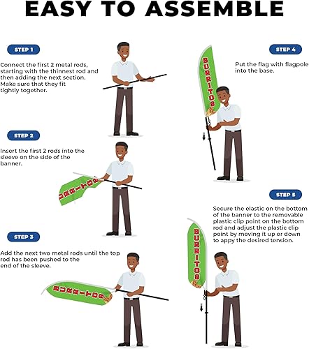 Miniatura 10 de DreamController - Bandera de 1 pluma para barbacoa (11.5 pies x 2.5 pies)  Bandera alta para publicidad de negocios al aire libre  Bandera de
