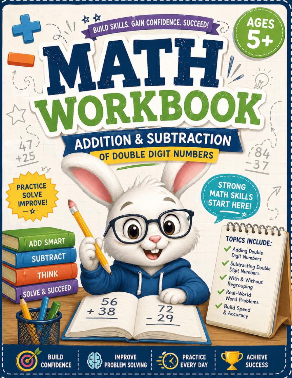 Double Digit Math Workbook for Kids Ages 5+: Addition & Subtraction Practice