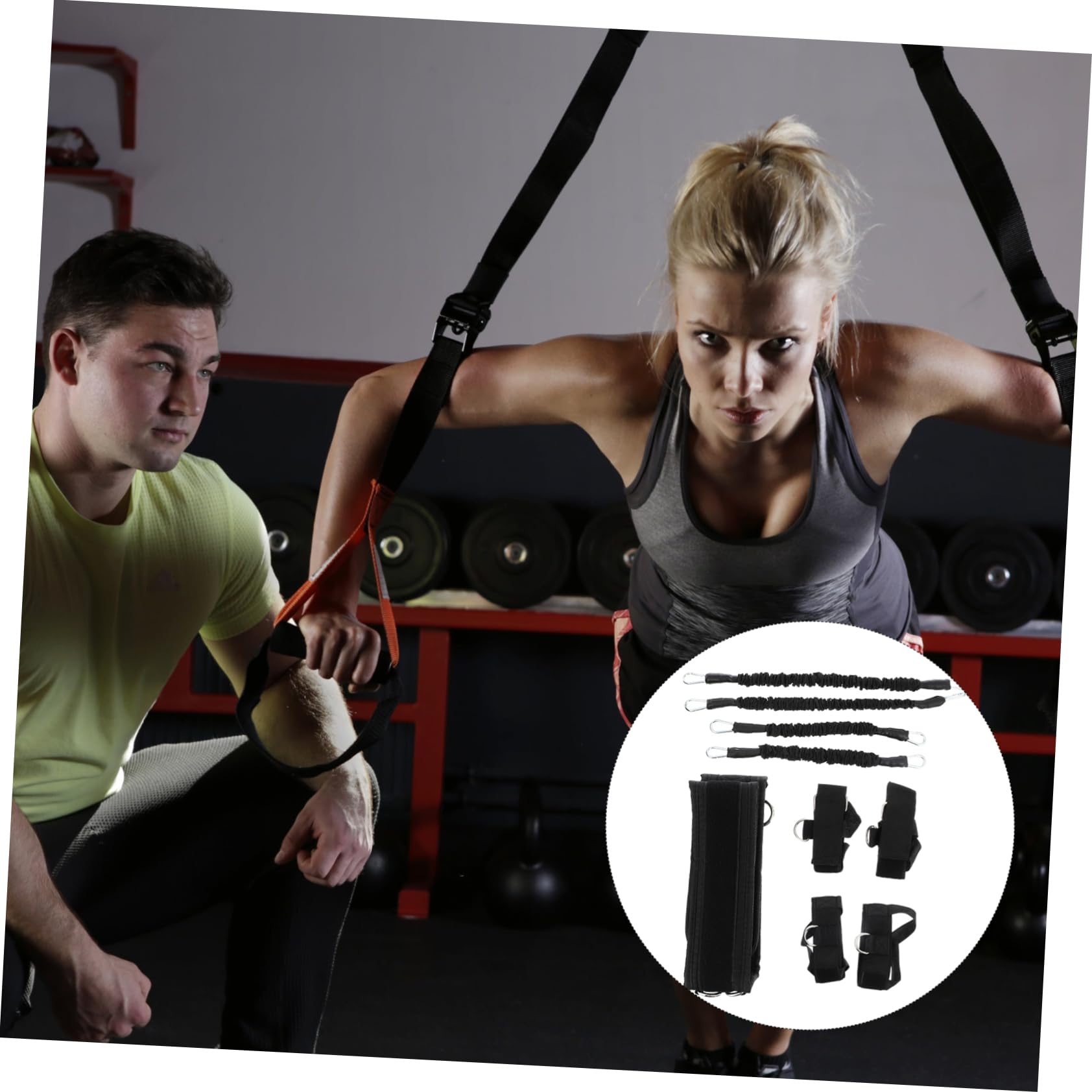 ibasenice Bandas de Resistencia para Fitness, Entrenador Muscular Cuerda Elástica, 20lbs, Tamaño Ajustable, Negro, para Boxeo y Ejercicios de Pie