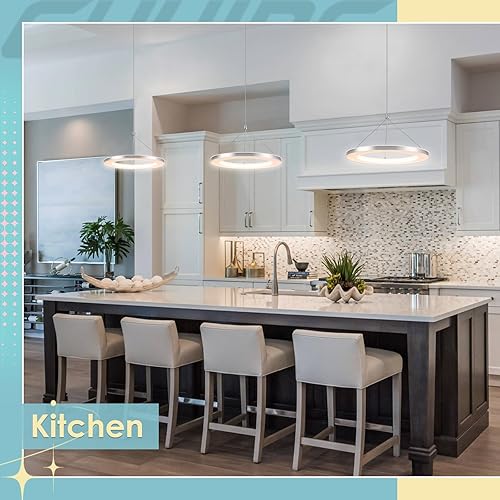Miniatura 2 de CHYING Lámparas colgantes LED para isla de cocina, lámpara de araña de anillo moderno de 11.8" 15W, luz cálida blanca, lámpara colgante de techo