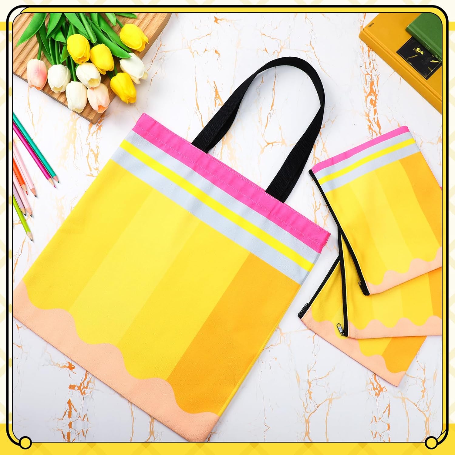 Paterr 12 Pcs Teacher Canvas Tote Bags Gifts for Women DIY Teacher Appreciation Gifts Canvas Tote Bag with Pouch Bag - Image 5