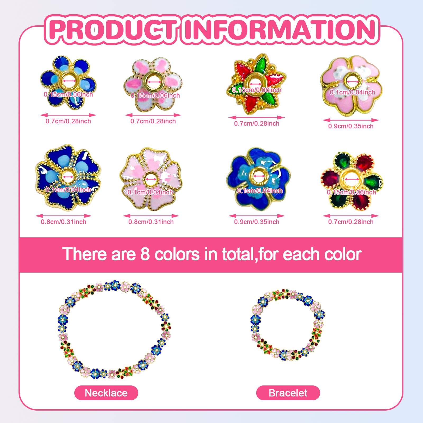 Bracelet Beads Bracelets, Includes 8 Different Types of Two-Tone Floral Caps Making Kit - Image 2