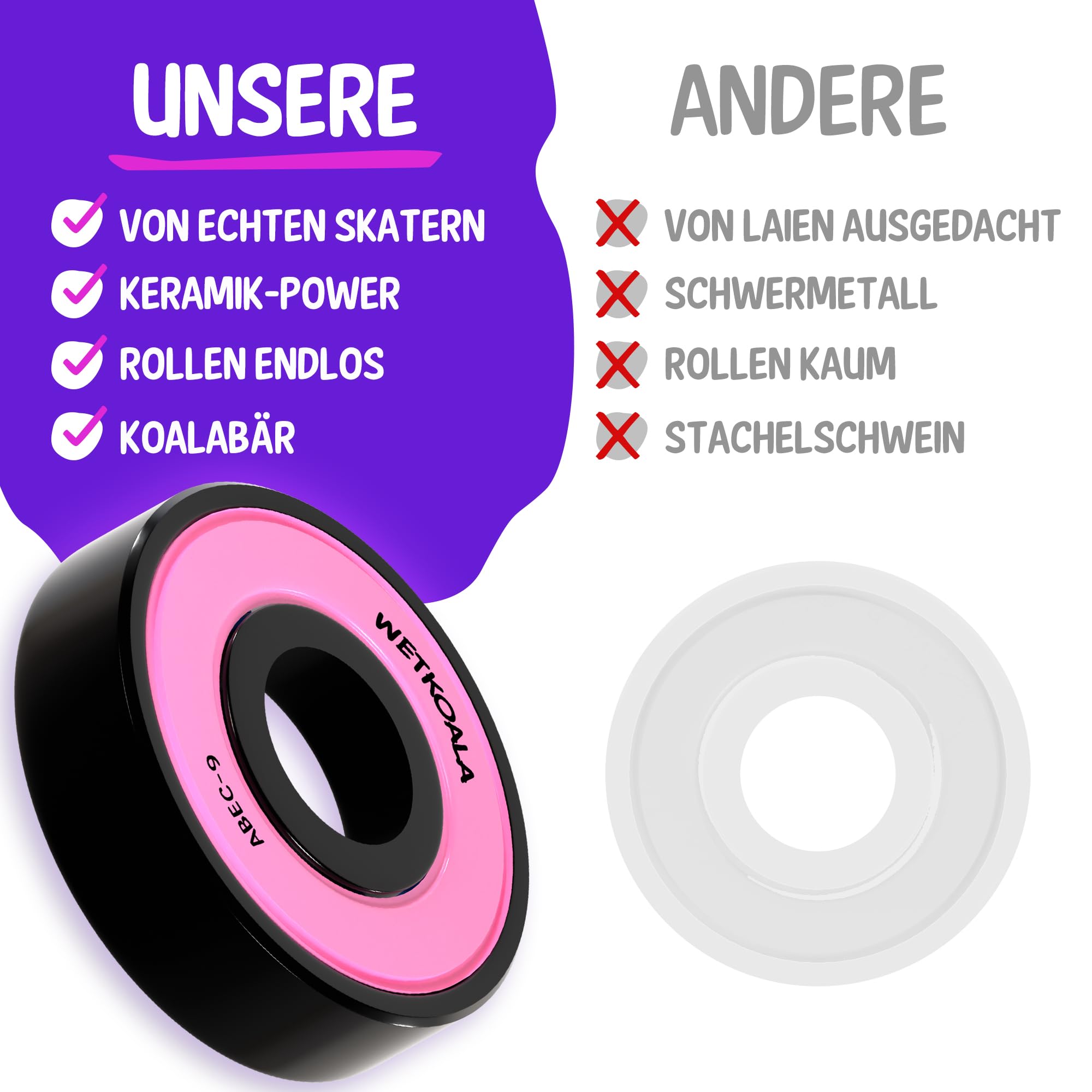 ABEC-9 Keramik Kugellager (8 Stück) für Skateboards, Inliner, Longboard, Waveboard, Roller etc.