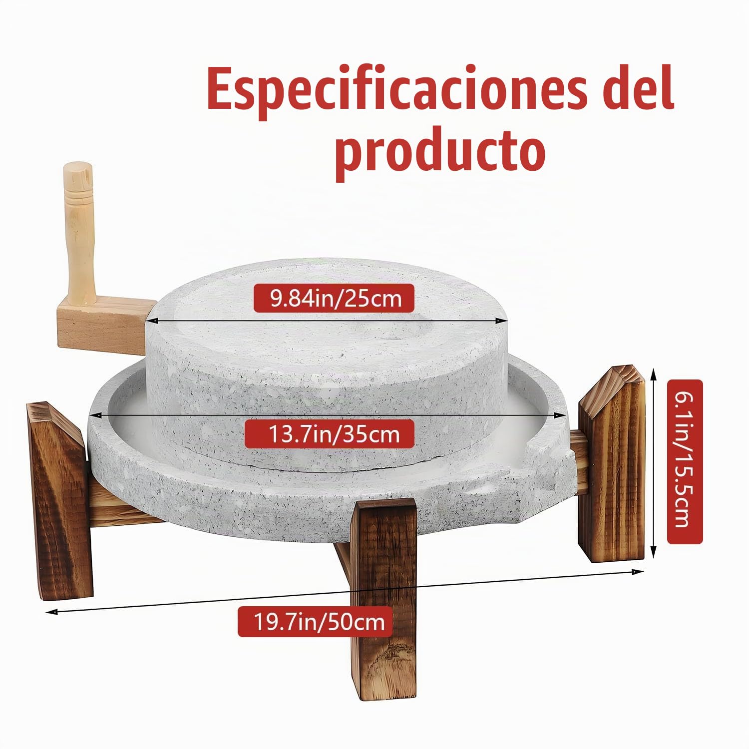 Molinillo de cereales manual, para el hogar con soporte de madera, molinillo húmedo y seco con manivela manual, picadora de especias, molinillo de café, para cereales, granos y cebada (tamaño:35cm)