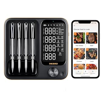 4 Probes Bluetooth Meat Thermometer Digital, Wireless Meat Thermometer for BBQ, Oven, Smoker and Air Fryer, IP67 Waterproof and Dishwasher Safe 14B-1