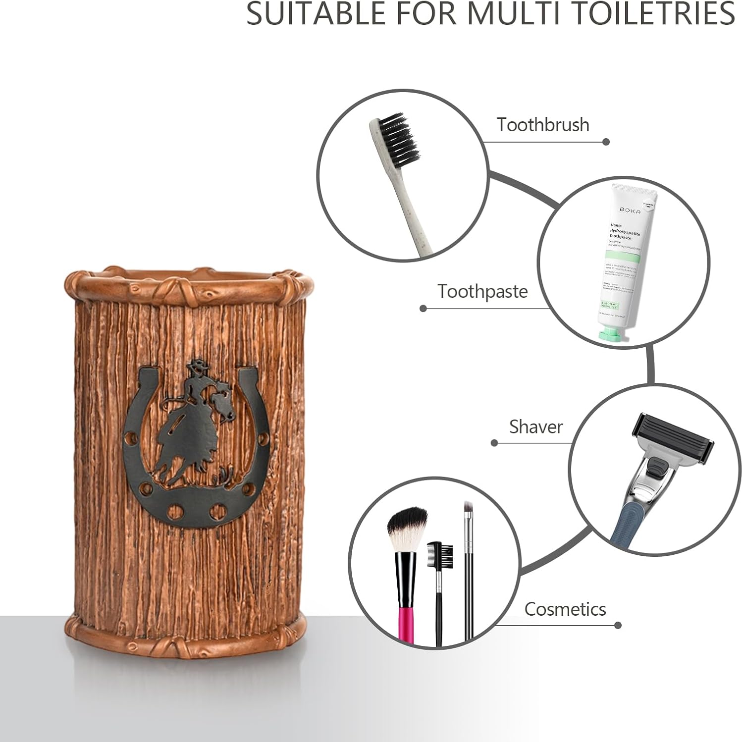 Bathroom Accessory Sets 4PCS Bathroom Accessories Set Complete Western Rustic Horseshoes Decoration Includes Lotion Dispenser Toothbrush Holder Tumbler Cup & Soal Dish