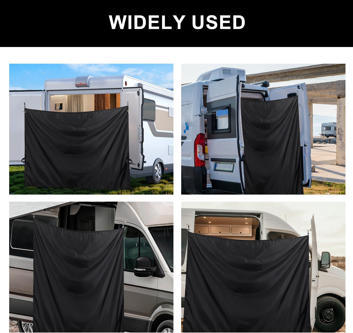 7.5x6FT Camper Van Shower Curtain, Double Layer Black Large Car Privacy Curtain with Magnetic Hooks, Adjustable Outdoor Shower Changing Cover for Truck RV Camping Travelling