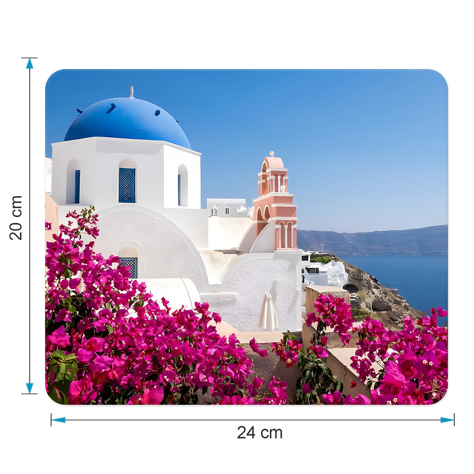 ELLENNE Tappetino Mouse Atene Cupola blu Santorini Mare Mousepad 24x20cm per PC Ufficio Gaming Laptop