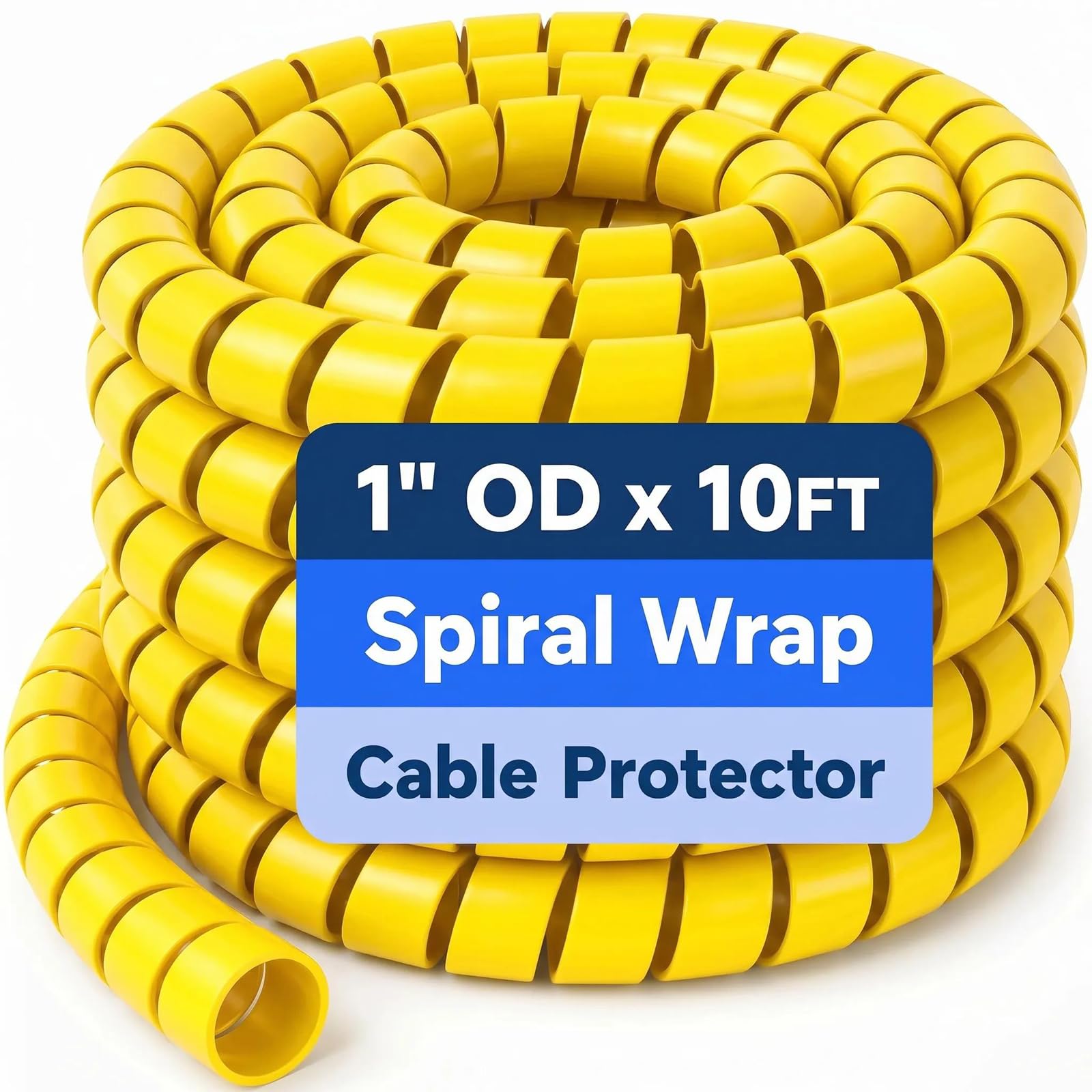 Protector de manguera en espiral de 1 pulgada de diámetro exterior x 10 pies, envoltura de manguera hidráulica resistente, funda protectora de cable de polietileno de alta densidad flexible amarilla