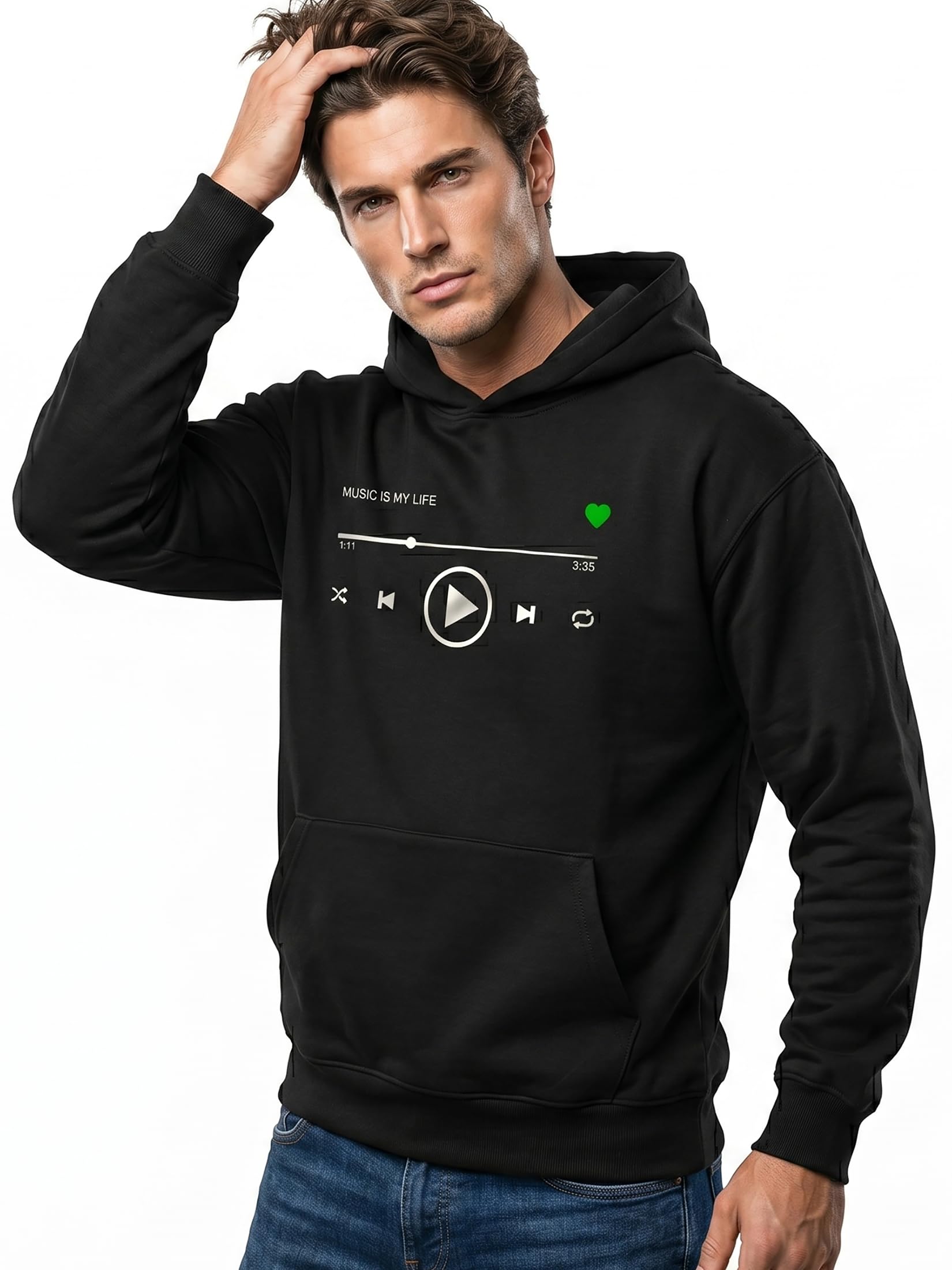 MAKAYA Hoodie Uomo con Stampa Amore per la Musica Felpa con Cappuccio Motivo Musicale Regali Maglione Hip Hop