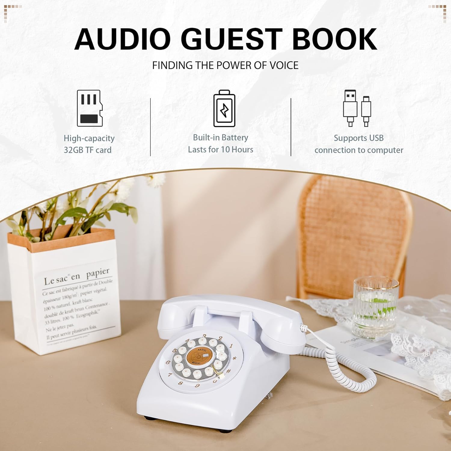 Libro degli ospiti audio per matrimonio (bianco + segno)