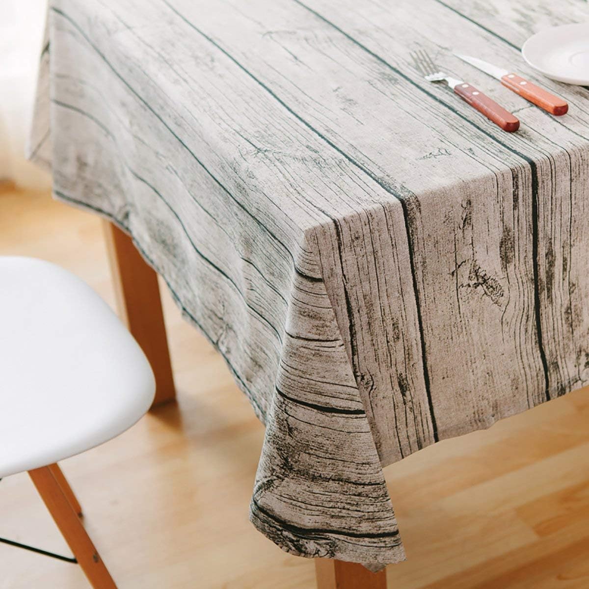 WGZOJOPD Tablecloth Cotton and Linen Table Cloth Wood Tablecloth Simulation Bark Rustic Soft Table Cover Photography Background Cloth (180×140cm(71×55inch))