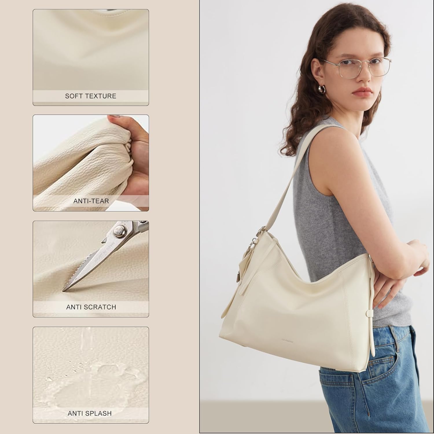 LA'FESTIN Leather Shoulder Purse For Women: Black Crossbody Bags Small Handbags - Trendy Medium Hobo Bag - Image 2