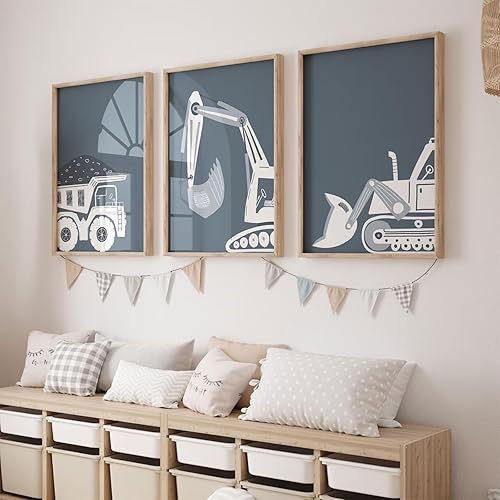 Arte de pared de camión de construcción, decoración de pared para habitación de niños pequeños, póster de lienzo de tractor, vehículo de tractor,